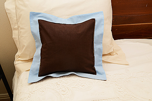 Hemstitch Multicolor Baby Pillow 12x12". Chocoate & Baby Blue